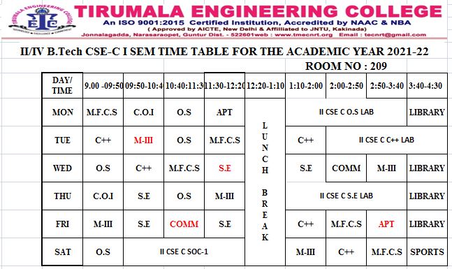 cse timetable